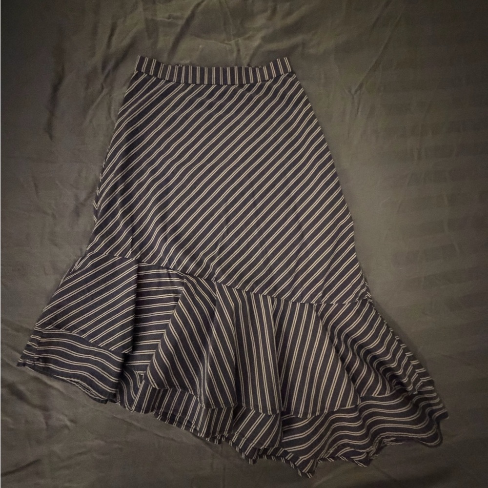 Joie Navy and White Stripe Pencil Ruffle Midi Skirt Sz 0